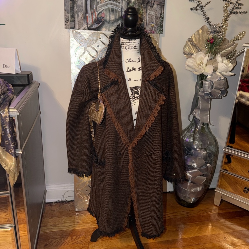 Pre-loved Fendi coat, brown and black fringes pristine condition size 42